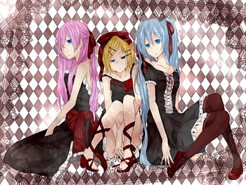 Hatsune Miku, Megurine Luka, & Kagamine Rin, awesome, nice, hatsune, kagamine rin, aqua eyes, sexy, white, hatsune miku, twintail, hot, girl, singer, aqua, pink hair, anime girl, anime, pretty, megurine, virtual, blue, luka, black, song, rin, cute, vocaloid, dress, beauty, miku, music, vocaloids, thighhighs, megurine luka, program, skirt, beautiful, diva, kagamine, pink, aqua hair, yellow hair, yellow, cool, idol HD wallpaper