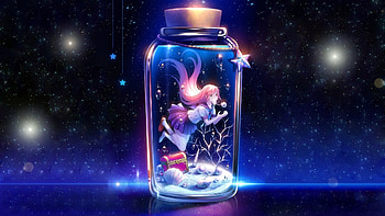 Niya, blue, girl, pink, anime, jar, glass, luminos, tidsean, manga HD wallpaper