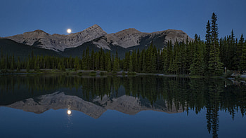 Mountain Lake, reflection, moon, lake, mountain HD wallpaper