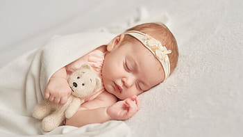 Cute Girl Child Baby Is Sleeping On White Textile With Stuffed Toy Wearing Light Orange Dress Cute HD wallpaper