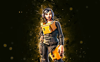 Headset Machinist Mina, , yellow neon lights, Fortnite Battle Royale, Fortnite characters, Headset Machinist Mina Skin, Fortnite, Headset Machinist Mina Fortnite HD wallpaper