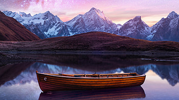 Boat Starry Night Sky, boat, night, sky, nature, mountains HD wallpaper