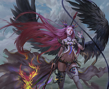 Angel, wings, pink, huiji san, fantasy, art, girl, luminos HD wallpaper