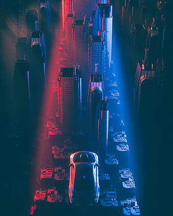 Art, City, Car, Cyberpunk, Futurism, Skyscrapers, Flight, Sci-Fi HD phone wallpaper