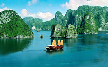 Halong Bay, Tranquil beauty, Pristine waters, Majestic limestone HD wallpaper