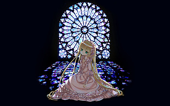 Anime, Girl, Window, Dress, Stained Glass, Curtain Wall HD wallpaper