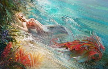 Mermaid, milica jevtic, vara, siren, blue, gorgeous, orange, superb, summer, fantasy, milyknight, red, water HD wallpaper