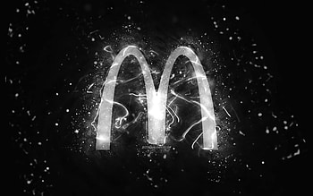McDonalds white logo, , white neon lights, creative, black abstract background, McDonalds logo, brands, McDonalds HD wallpaper