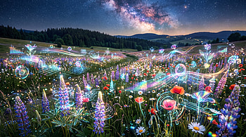 Starlit Blooming Meadow —, Milky Way, Night Sky HD wallpaper