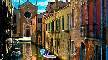 alleyway in venice, canal, city, alley, church, boas HD wallpaper