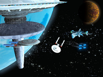 orbiting space station, starships, stars, planet, moon HD wallpaper