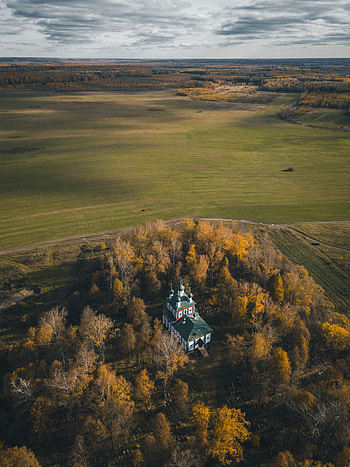 Landscape, Nature, Trees, Building, View From Above, Church HD phone wallpaper