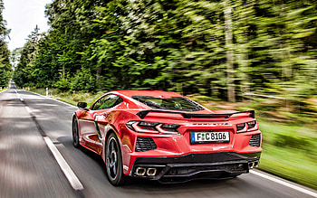 2021, Chevrolet Corvette Stingray, , rear view, exterior, Corvette Stingray on the road, speed, red Corvette Stingray, American sports cars, Chevrolet HD wallpaper