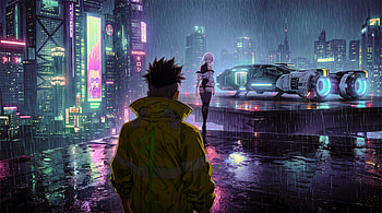 Cyberpunk Edgerunners - David & Lucy neon midnight night city, Cyberpunk: Edgerunners, David (Cyberpunk: Edgerunners), Lucy (Cyberpunk: Edgerunners) HD wallpaper