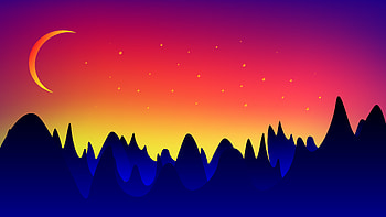 Vector, Landscape, Mountains, Moon HD wallpaper