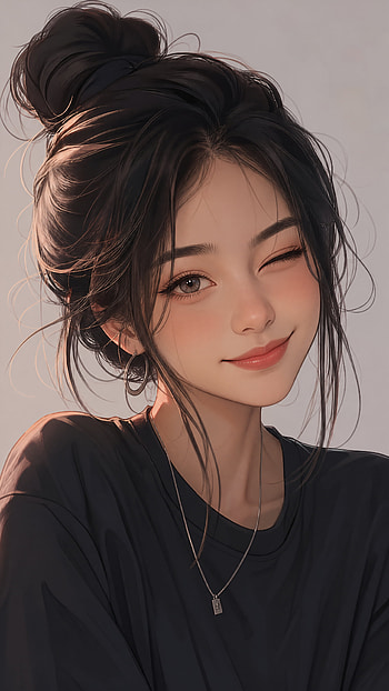 Sunlit Wink — , Anime Girl, Portrait, Black Hair HD phone wallpaper