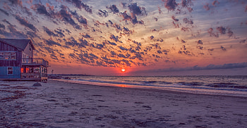 Sunrise, seashore, sea, nature HD wallpaper