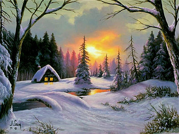 A. Casay, winter, a casay, painting, art, snow, sunrise HD wallpaper