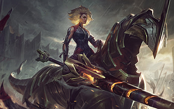 League of Legends, art, characters, fire spear, LoL, horse rider, League of Legends characters HD wallpaper