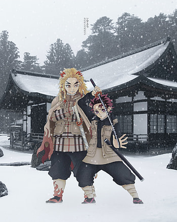 Demon Slayer, Christmas, Snow, Kimetsu no yaiba, Rengoku, Tanjiro x rengoku, Tanjiro HD phone wallpaper