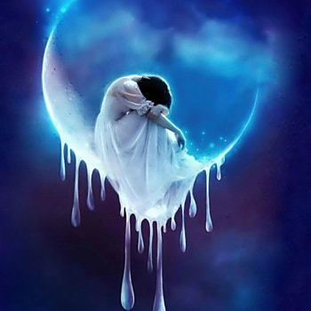 TEARS IN HEAVEN, FEMALE, MOON, TEARS, BLUE HD wallpaper