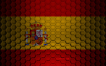 Spain flag, 3d hexagons texture, Spain, 3d texture, Spain 3d flag, metal texture, flag of Spain HD wallpaper