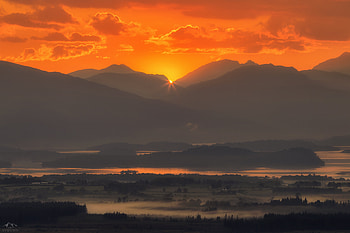 Nature, Sunset, Mountains, Fog, Scotland HD wallpaper