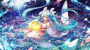 Hatsune Miku, cute, long hair, fire ball HD wallpaper