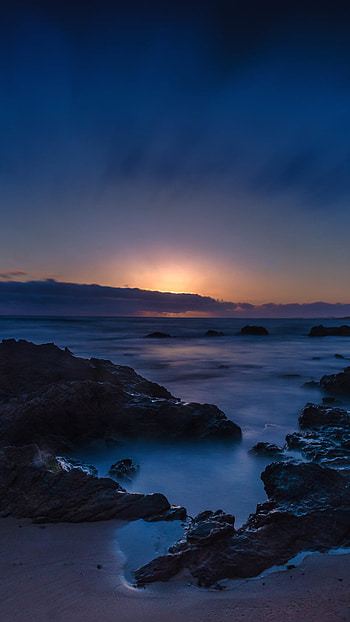 Blue Sunset, blue, sea, ocean, sky, earth, horizon, nature HD phone wallpaper
