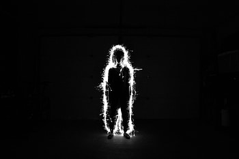 Silhouette, Sparks, Darkness, Bw, Chb HD wallpaper