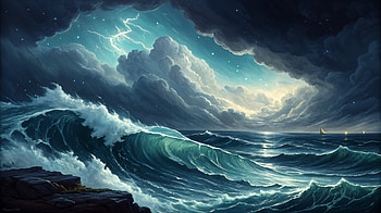 : Tempest of the Emerald Sea, wave, ocean, storm, lightning, Ocean Waves HD wallpaper