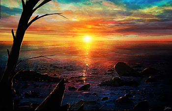 Setting Sun, paint, Sun, Art, Setting HD wallpaper