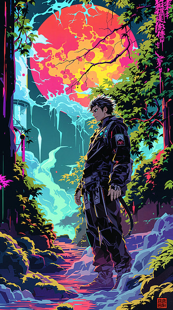 Neon Moon Sentinel — Vertical , anime boy, soldier HD phone wallpaper