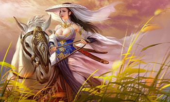 Girl and Horse, horse, art, , girl, woman, digital, fantasy, pretty, hat HD wallpaper