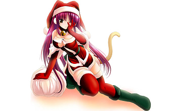 Santa Catgirl, winter, holidays, neko, christmas, claus, cat, catgirl, santa HD wallpaper