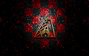 Arizona Diamondbacks emblem, glitter logo, MLB, red black checkered background, american baseball team, Major League Baseball, mosaic art, baseball, Arizona Diamondbacks HD wallpaper