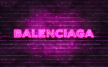 Balenciaga purple logo, , purple brickwall, Balenciaga logo, brands, Balenciaga neon logo, Balenciaga HD wallpaper