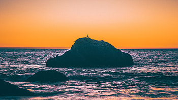 Nature, Sunset, Sea, Twilight, Waves, Rocks, Dusk HD wallpaper