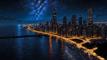 Metropolis Glowing City Under Starlit Sky, metropolis, glowing, city, sky, artist, artwork, art, digital-art, ai, pixiv HD wallpaper