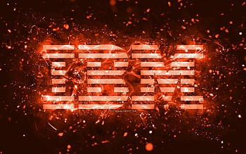IBM orange logo, , orange neon lights, creative, orange abstract background, IBM logo, brands, IBM HD wallpaper