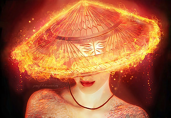 Best served hot, abstract, 3d, firey, cool, fire, hat, female, nice HD wallpaper
