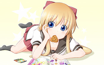 Cute Girl, anime, strips, uniform, cute, coockie, girl, school HD wallpaper