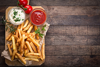 Delicious fries and tomatoes, Vibrant food, Flavorful toppings, Savory side dish HD wallpaper