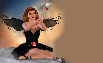 Fly my Dove, dove, bird, fantasy, digital art, girl, fly HD wallpaper