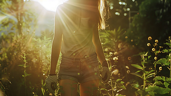 Garden Glow: Woman in Nature, woman, garden, sunlight, silhouette, summer HD wallpaper