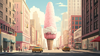 AI-Generated Ice Cream Cityscape, AI Art, food, ice cream HD wallpaper