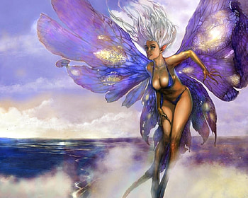 Flying High, fairy, birds, clouds, rivers, female HD wallpaper