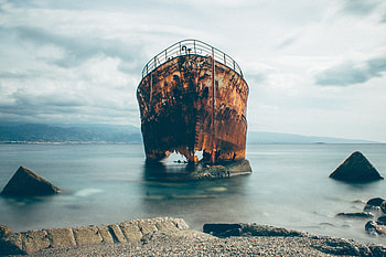 Wreck ship, coast, sea HD wallpaper