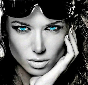Deep blue look, blue, eyes, white, black HD wallpaper