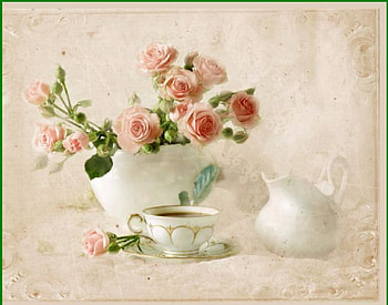 Tea Time with Roses, still life, flowers, roses, tea time HD wallpaper